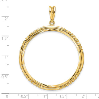 14k Yellow Gold Polished Quadruple Twist and Diamond-cut 37.0mm Prong Coin Bezel Pendant - Fits 50 Pesos and Centenario