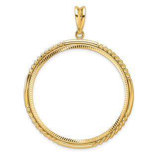 14k Yellow Gold Polished Quadruple Twist and Diamond-cut 37.0mm Prong Coin Bezel Pendant - Fits 50 Pesos and Centenario