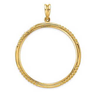 14k Yellow Gold Polished Quadruple Twist and Diamond-cut 39.5mm Prong Coin Bezel Pendant - Fits 4 Ducat