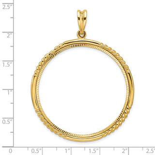 14k Yellow Gold Polished Quadruple Twist and Diamond-cut 39.5mm Prong Coin Bezel Pendant - Fits 4 Ducat