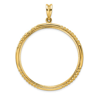 14k Yellow Gold Polished Quadruple Twist and Diamond-cut 39.5mm Prong Coin Bezel Pendant - Fits 4 Ducat
