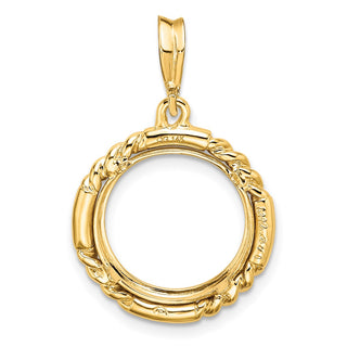 14k Yellow Gold 13mm Quadruple Twist & Bright Prong Coin Bezel Pendant - Fits 2 Pesos and US $1