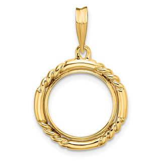 14k Yellow Gold 13mm Quadruple Twist & Bright Prong Coin Bezel Pendant - Fits 2 Pesos and US $1