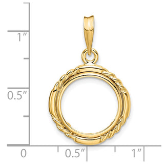 14k Yellow Gold 14mm Quadruple Twist & Bright Prong Coin Bezel Pendant - Fits 1/20 oz Maple Leaf and Other Coins