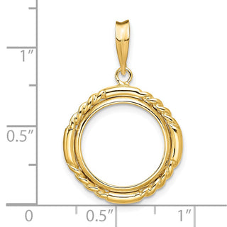 14k Yellow Gold 15mm Quadruple Twist & Bright Prong Coin Bezel Pendant - Fits US $1 Type 2