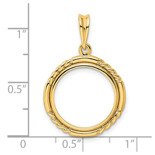 14k Yellow Gold 16mm Quadruple Twist & Bright Prong Coin Bezel Pendant - Fits 1/10 oz Maple Leaf, Maple Leaf, and Other Coins