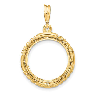 14k Yellow Gold 16.5mm Quadruple Twist & Bright Prong Coin Bezel Pendant - Fits 1/10 oz American Eagle and 1/10 oz Krugerrand