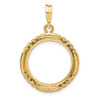 14k Yellow Gold 17.8mm Quadruple Twist & Bright Prong Coin Bezel Pendant - Fits US $2.50 Liberty and Other Coins
