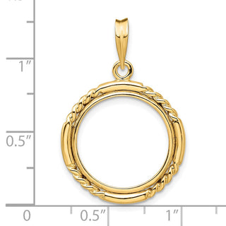14k Yellow Gold 17.8mm Quadruple Twist & Bright Prong Coin Bezel Pendant - Fits US $2.50 Liberty and Other Coins