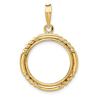 14k Yellow Gold 17.8mm Quadruple Twist & Bright Prong Coin Bezel Pendant - Fits US $2.50 Liberty and Other Coins
