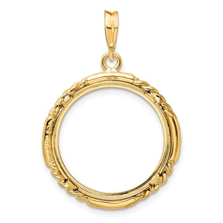 14k Polished Quadruple Twist and Bright 20.0mm Prong Coin Bezel Pendant - Fits 1/4 oz Kangaroo