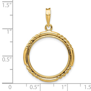 14k Polished Quadruple Twist and Bright 20.0mm Prong Coin Bezel Pendant - Fits 1/4 oz Kangaroo