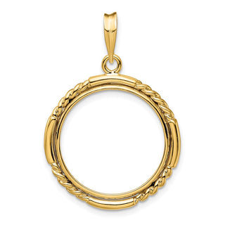 14k Polished Quadruple Twist and Bright 20.0mm Prong Coin Bezel Pendant - Fits 1/4 oz Kangaroo