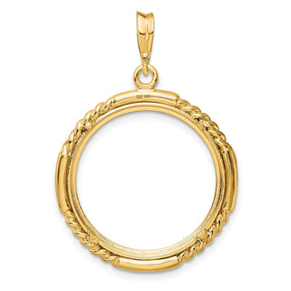 14k Yellow Gold 21.6mm Quadruple Twist & Bright Prong Coin Bezel Pendant - Fits US $5 Bald Eagle and US $5 Congressional