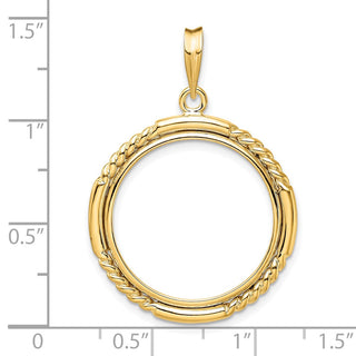 14k Yellow Gold 21.6mm Quadruple Twist & Bright Prong Coin Bezel Pendant - Fits US $5 Bald Eagle and US $5 Congressional