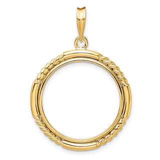 14k Yellow Gold 21.6mm Quadruple Twist & Bright Prong Coin Bezel Pendant - Fits US $5 Bald Eagle and US $5 Congressional