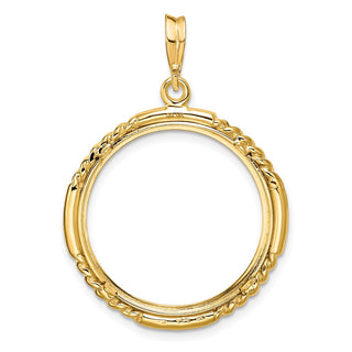14k Yellow Gold 22mm Quadruple Twist & Bright Prong Coin Bezel Pendant - Fits 1/4 oz American Eagle and Other Coins