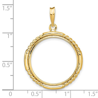 14k Yellow Gold 22mm Quadruple Twist & Bright Prong Coin Bezel Pendant - Fits 1/4 oz American Eagle and Other Coins