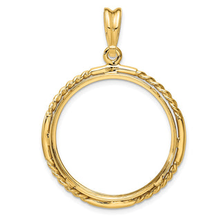 14k Yellow Gold 27mm Quadruple Twist & Bright Prong Coin Bezel Pendant - Fits 1/2 oz American Eagle, US $10 Liberty, and Other Coins