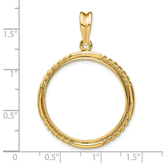 14k Yellow Gold 27mm Quadruple Twist & Bright Prong Coin Bezel Pendant - Fits 1/2 oz American Eagle, US $10 Liberty, and Other Coins