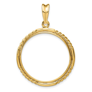 14k Yellow Gold 27mm Quadruple Twist & Bright Prong Coin Bezel Pendant - Fits 1/2 oz American Eagle, US $10 Liberty, and Other Coins