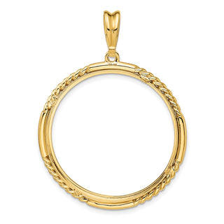 14k Yellow Gold 30mm Quadruple Twist & Bright Prong Coin Bezel Pendant - Fits 1 oz Maple Leaf and 1/2 oz Cat