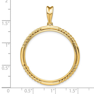 14k Yellow Gold 30mm Quadruple Twist & Bright Prong Coin Bezel Pendant - Fits 1 oz Maple Leaf and 1/2 oz Cat