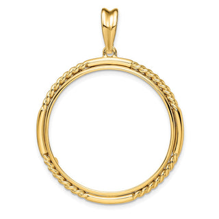14k Yellow Gold 30mm Quadruple Twist & Bright Prong Coin Bezel Pendant - Fits 1 oz Maple Leaf and 1/2 oz Cat