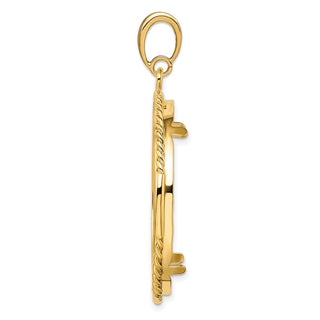 14k Yellow Gold 32mm Quadruple Twist & Bright Prong Coin Bezel Pendant - Fits 1 oz Australian Nugget, 1 oz Kangaroo, 1 oz Panda, and Other Coins