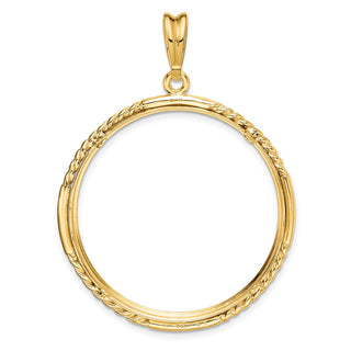 14k Yellow Gold 32mm Quadruple Twist & Bright Prong Coin Bezel Pendant - Fits 1 oz Australian Nugget, 1 oz Kangaroo, 1 oz Panda, and Other Coins