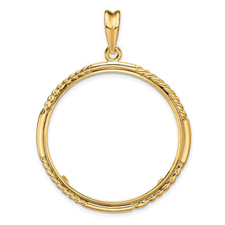 14k Yellow Gold 32mm Quadruple Twist & Bright Prong Coin Bezel Pendant - Fits 1 oz Australian Nugget, 1 oz Kangaroo, 1 oz Panda, and Other Coins