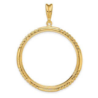 14k Yellow Gold 32.7mm Quadruple Twist & Bright Prong Coin Bezel Pendant - Fits 1 oz American Eagle, 1 oz Cat, and 1 oz Krugerrand