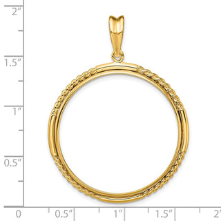 14k Yellow Gold 32.7mm Quadruple Twist & Bright Prong Coin Bezel Pendant - Fits 1 oz American Eagle, 1 oz Cat, and 1 oz Krugerrand