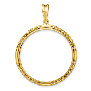 14k Yellow Gold 32.7mm Quadruple Twist & Bright Prong Coin Bezel Pendant - Fits 1 oz American Eagle, 1 oz Cat, and 1 oz Krugerrand