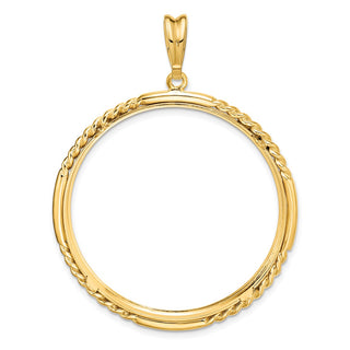 14k Yellow Gold 34.2mm Quadruple Twist & Bright Prong Coin Bezel Pendant - Fits US $20 Liberty and US $20 St. Gaudens
