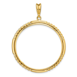 14k Yellow Gold 34.2mm Quadruple Twist & Bright Prong Coin Bezel Pendant - Fits US $20 Liberty and US $20 St. Gaudens