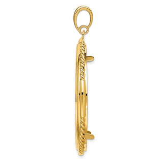 14k Yellow Gold 37mm Quadruple Twist & Bright Prong Coin Bezel Pendant - Fits 50 Pesos and Centenario
