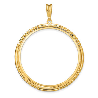 14k Yellow Gold 37mm Quadruple Twist & Bright Prong Coin Bezel Pendant - Fits 50 Pesos and Centenario