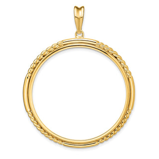 14k Yellow Gold 37mm Quadruple Twist & Bright Prong Coin Bezel Pendant - Fits 50 Pesos and Centenario