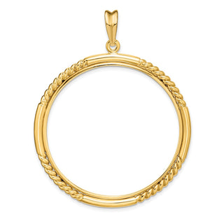 14k Yellow Gold 39.5mm Quadruple Twist & Bright Prong Coin Bezel Pendant - Fits 4 Ducat