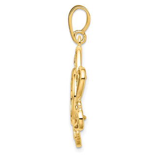 14k Yellow Gold Polished Curved Scroll 13mm Prong Coin Bezel Pendant - Fits 2 Pesos and US $1