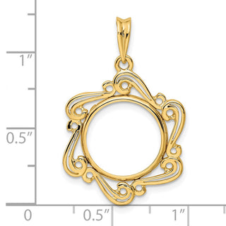 14k Yellow Gold Polished Curved Scroll 15mm Prong Coin Bezel Pendant - Fits US $1 Type 2