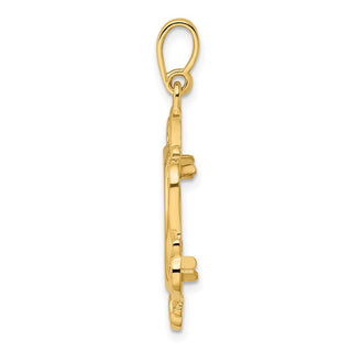 14k Yellow Gold Polished Curved Scroll 16mm Prong Coin Bezel Pendant - Fits 1/10 oz Maple Leaf, Maple Leaf, and Other Coins