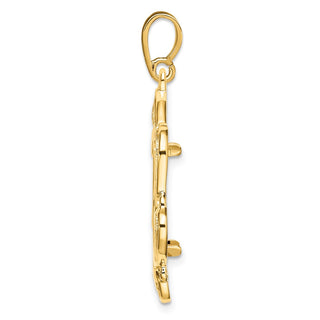 14k Yellow Gold Polished Curved Scroll 16.5mm Prong Coin Bezel Pendant - Fits 1/10 oz American Eagle and 1/10 oz Krugerrand