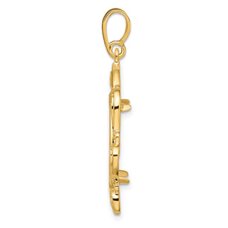 14k Yellow Gold Polished Curved Scroll 17.8mm Prong Coin Bezel Pendant - Fits US $2.50 Liberty and Other Coins