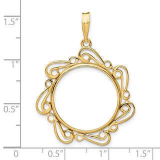 14k Yellow Gold Polished Curved Scroll 20.1mm Prong Coin Bezel Pendant - Fits 1/4 oz. Gold Nugget, and 1/4 oz. Koala