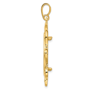 14k Yellow Gold Polished Curved Scroll 21.6mm Prong Coin Bezel Pendant - Fits US $5 Bald Eagle and US $5 Congressional