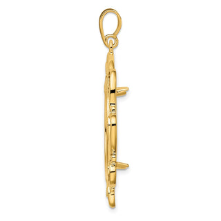 14k Yellow Gold Polished Curved Scroll 22mm Prong Coin Bezel Pendant - Fits 1/4 oz American Eagle and Other Coins