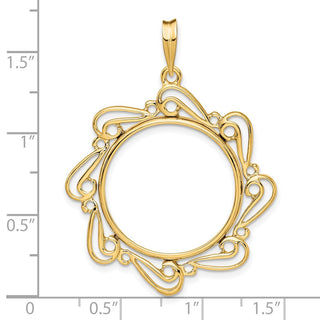 14k Yellow Gold Polished Curved Scroll 22mm Prong Coin Bezel Pendant - Fits 1/4 oz American Eagle and Other Coins