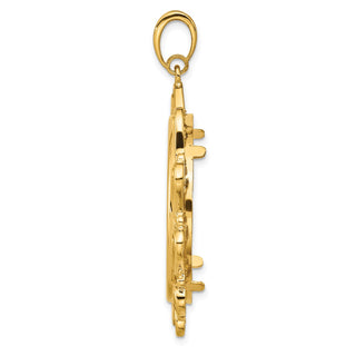 14k Yellow Gold Polished Curved Scroll 30mm Prong Coin Bezel Pendant - Fits 1 oz Maple Leaf and 1/2 oz Cat